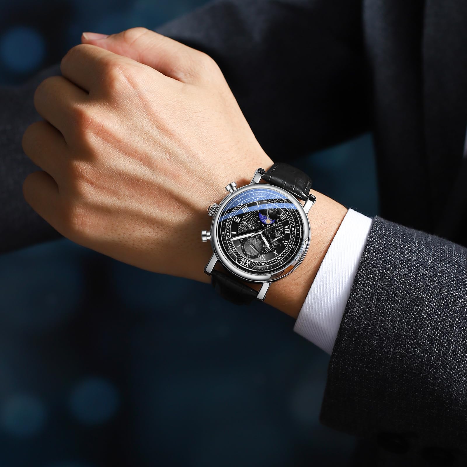 MASTOP Relojes de cuarzo para hombre, clásicos, de cuero, impermeables, con calendario, analógico, casual, relojes de pulsera