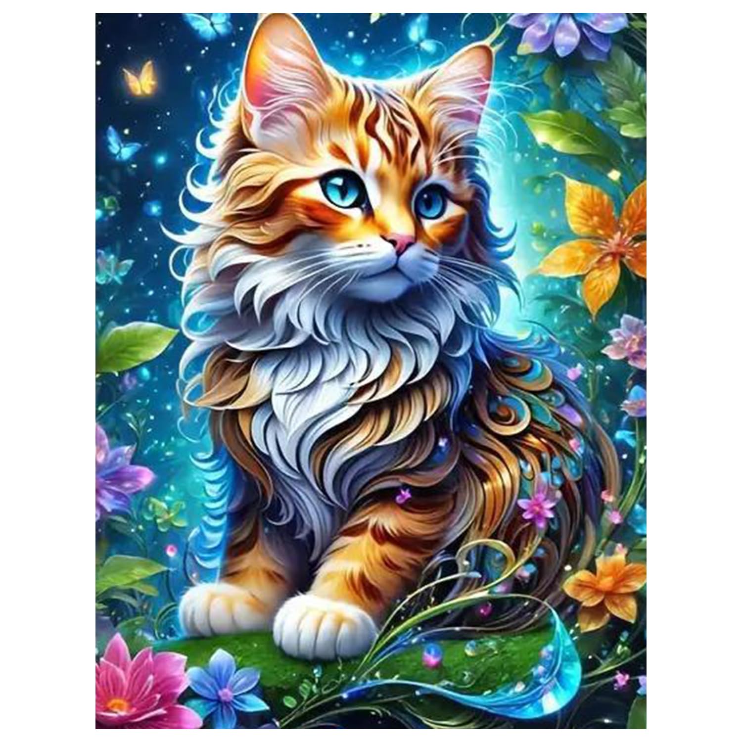 Diamond Painting Tier Katze,Diamond Painting Erwachsene Luminescence Blumen,Diamond Art Erwachsene Set Home Wand Dekor for Gift (30x40cm)