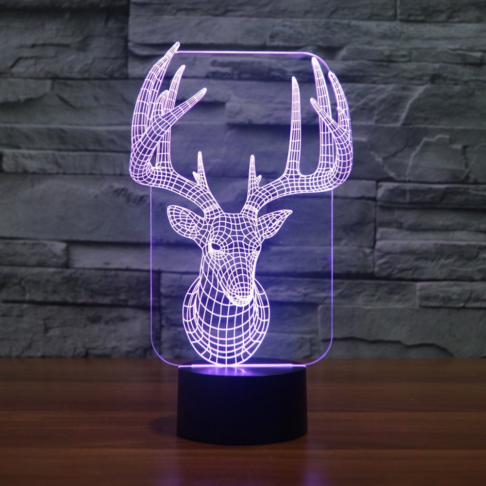 HPBN8 Ltd Créatif Cerf Nuit Lampe Cerf Art Déco Lampe LED 3D