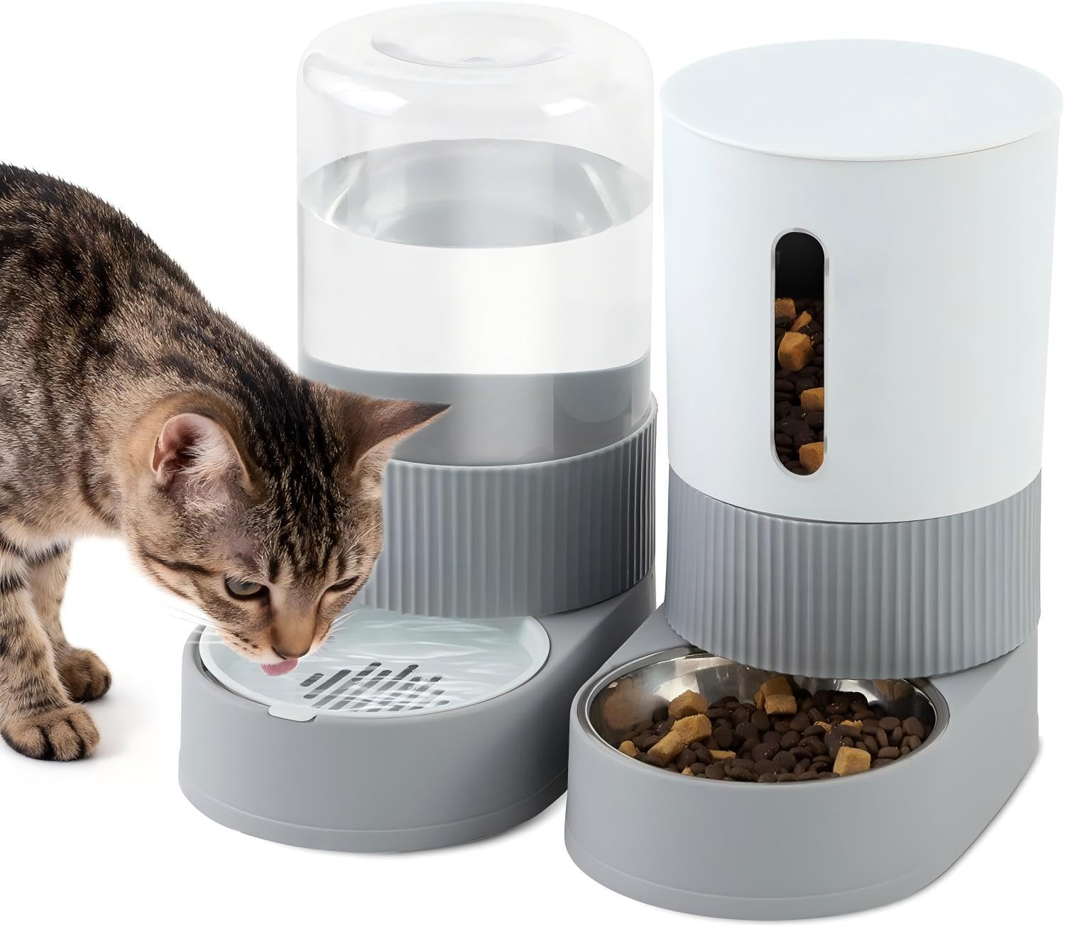 Gravity Cat Feeder and Water Dispenser, 2 in 1 Automatic Cat Feeder with 180 Degree Rotatable, 2 Pack Large Capacity Self Feeding for Small Medium Dog Puppy Kitten, Black, 0.8 Gallon x 2
