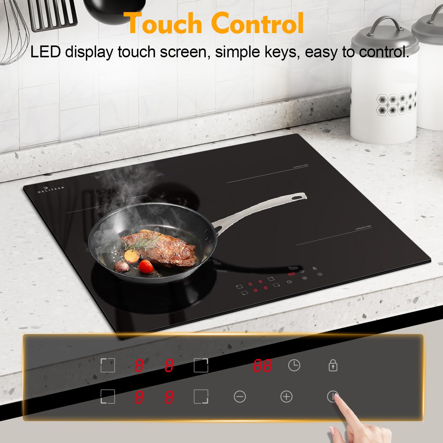 Induction Hob Plug in 13amp, Electric Induction Hobs 4 Zone, 60CM Electric Hobs Built-in 220V, 2800W Induction cooker with Safety Lock, Timer — view 4