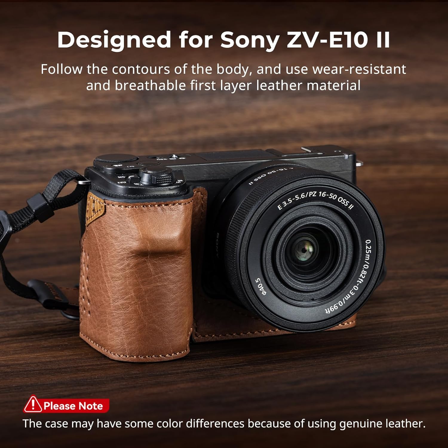 SMALLRIG Camera Leather Case with Wrist Strap for Sony ZV-E10 II, Vintage Style Leather Camera Half Case Kit, Aluminum Alloy Frame, Built-in 1/4"-20 Threaded Hole, (Brown) - 4889