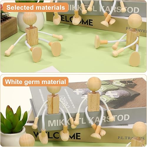 Miniatura 3 de Milisten 4 piezas de madera con clavijas de madera sin terminar, robot de muñeca para bricolaje, pintura, manualidades, arte, juego de clavijas,
