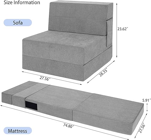 Miniatura 2 de Colchón plegable para sofá cama, sofá cama plegable, colchón de piso con almohada para sala de estar, oficina en casa (gris claro, individual)