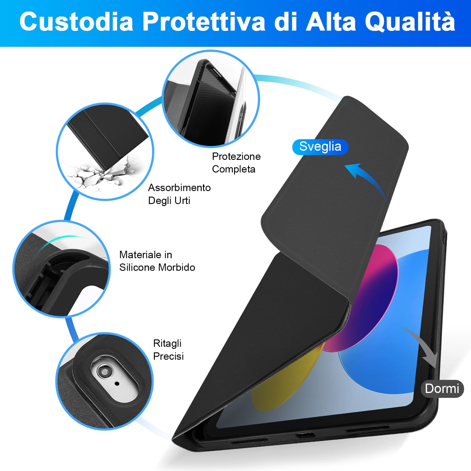 SOPPY Custodia con Tastiera e Mouse per iPad 11a Generazione (A16) 11 Pollici 2025, 10a Gene 10,9 Pollici 2022, cover Protettiva Staccabile, con Slot per Penna Stilo, Layout Italiano - Nero
