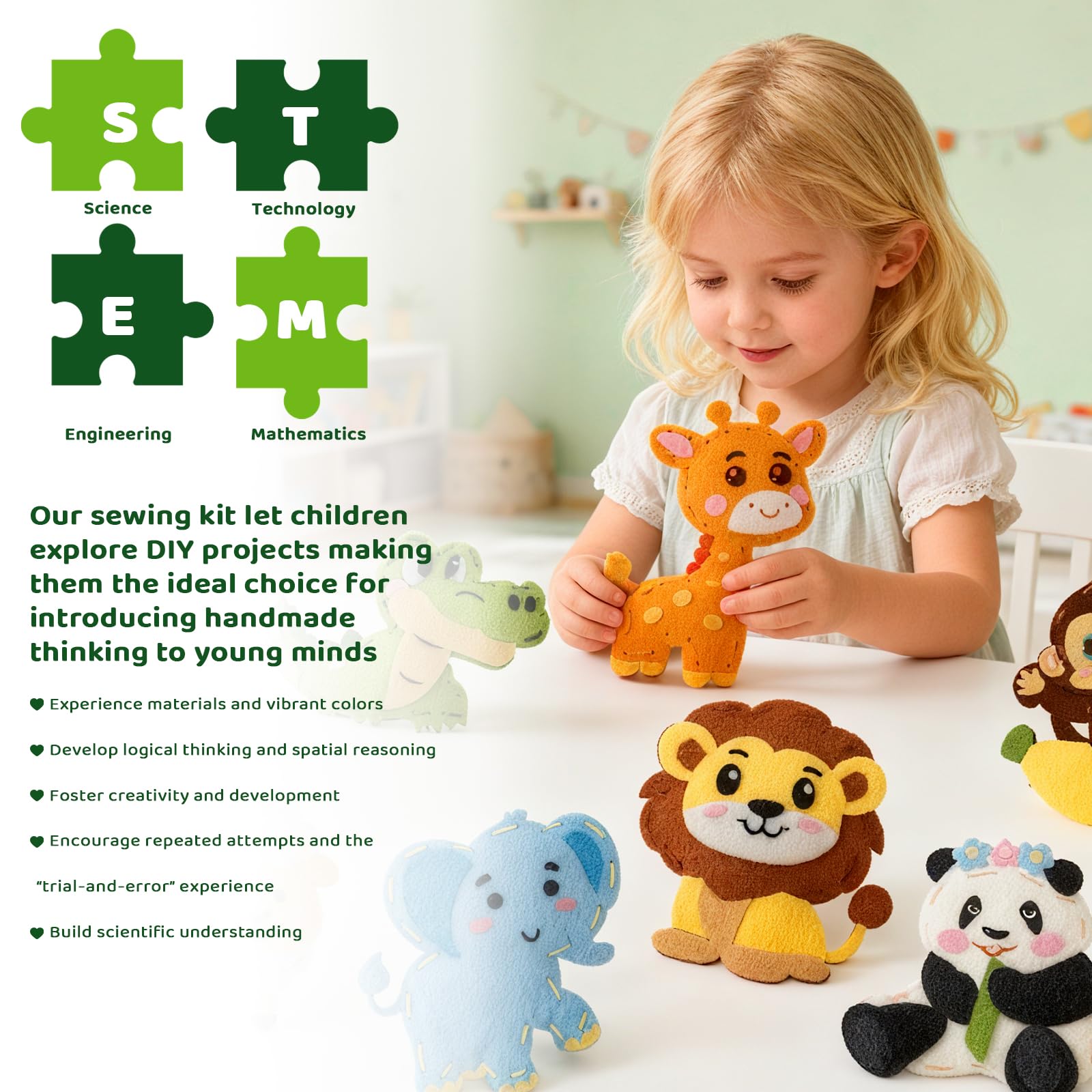 powerful xishan Kit de costura para niños, manualidades de fieltro de | 7 proyectos de animales de fieltro gruesos y fáciles para principiantes, juego de manualidades de costura