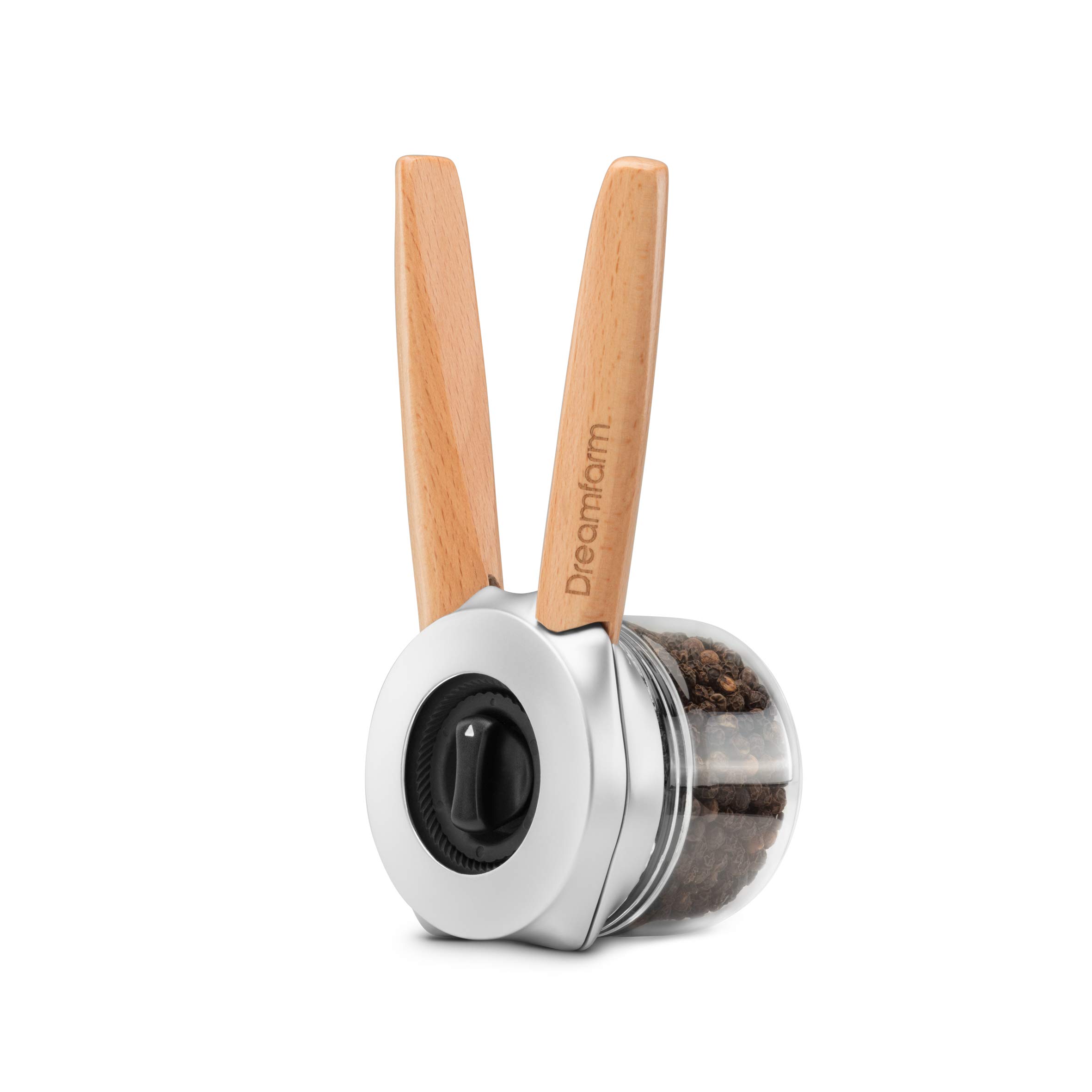 Dreamfarm Ortwo Original Ergonomic 1-or-2-Handed Re-Fillable Pepper, Spice, Seed, Coffee Mill with 6 Grind Settings - 2oz Beechwood