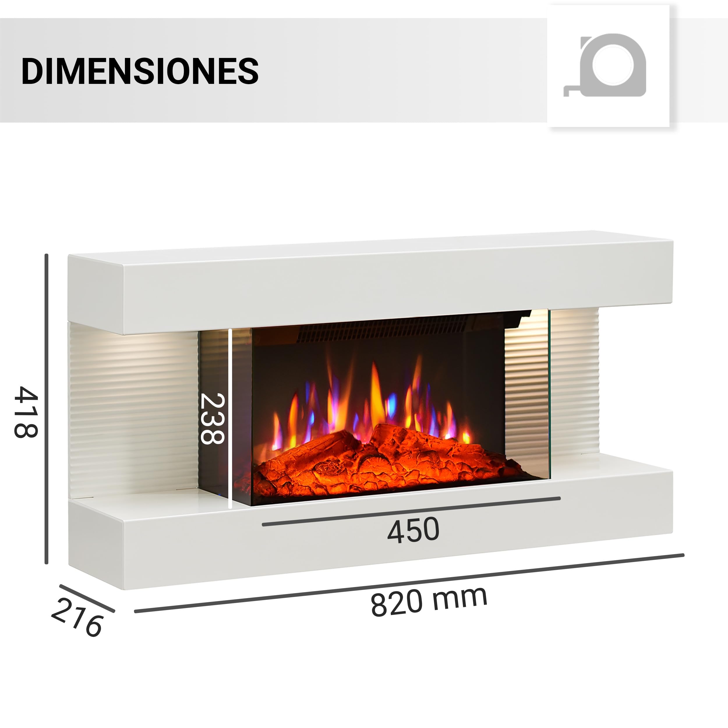 BALDERIA IDA Chimenea eléctrica de Pared 1800 W Decorativa