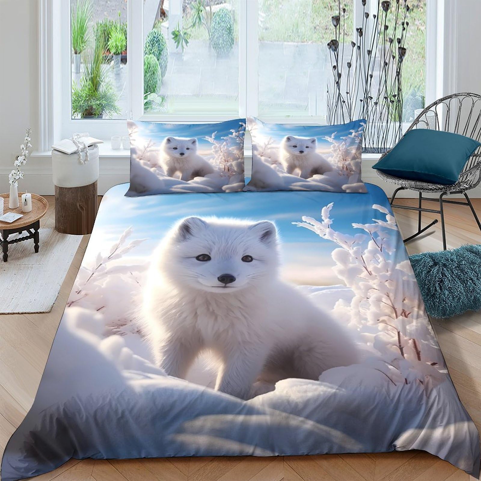 Ctjqhvkz Style-4 3D Printed Arctic Fox Winter Snow Fitted Sheet Microfiber Soft Mattress Cover For Bedroom Guest Room Decor Single（135X200cm）
