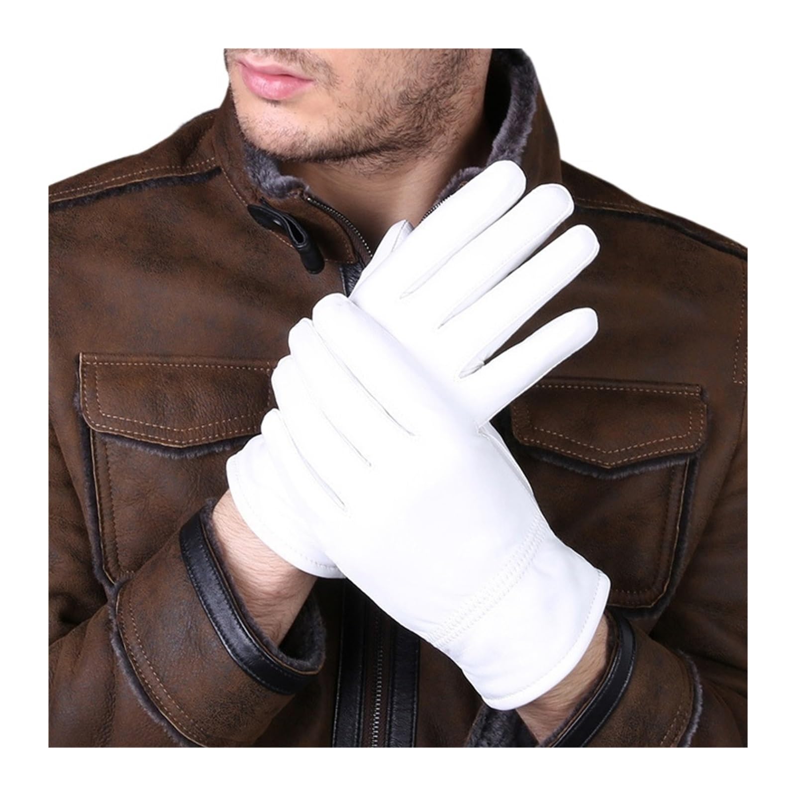 Guantes de Conducir de Cuero Guantes de cuero blancos for mujer y hombre, con botones sólidos en la muñeca, piel cordero for conducir