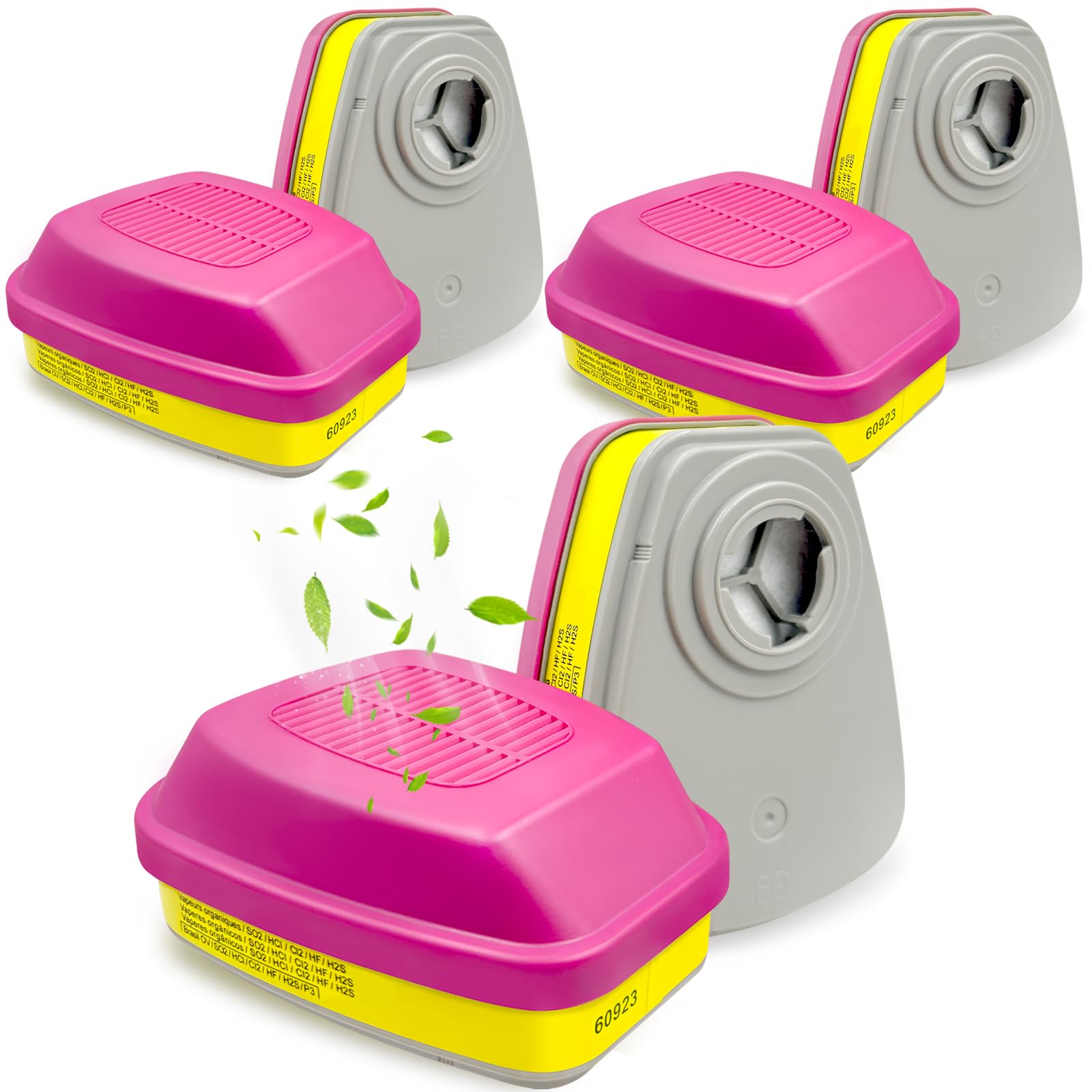 (3 Pairs) 60923 Respirator Cartridge,for Half and Full Face Respirator Mask 6200,7502,6800 Series,Effective Filtering Acid Gases,Organic Vapors,Chemical.