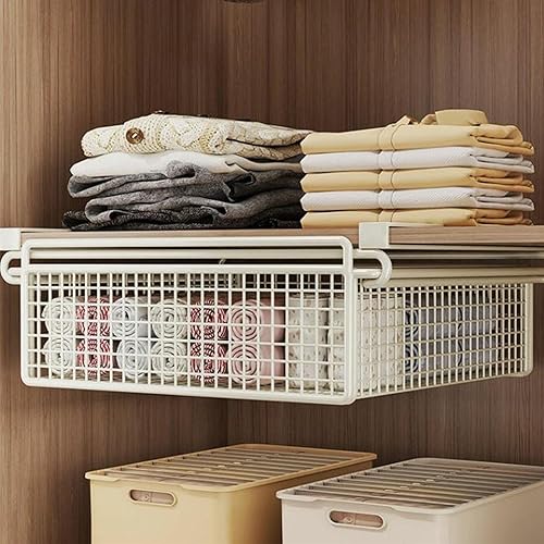 Miniatura 3 de Hanging Cabinet Bin Drawer Multifunctional Under Shelf Storage Basket Bedroom Wardrobe Shelf Installation