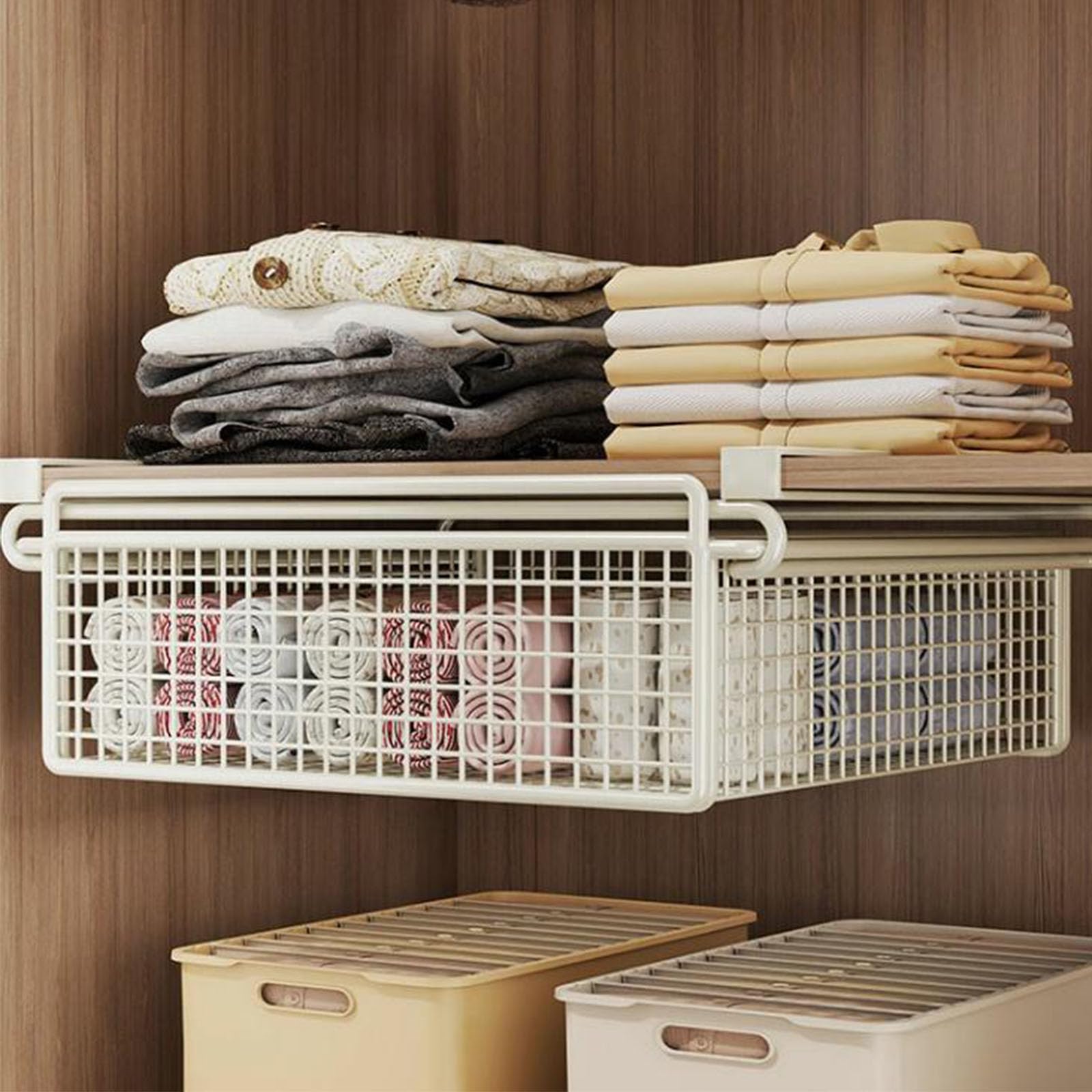 Cesta de almacenamiento colgante de metal con cajón extraíble para armario