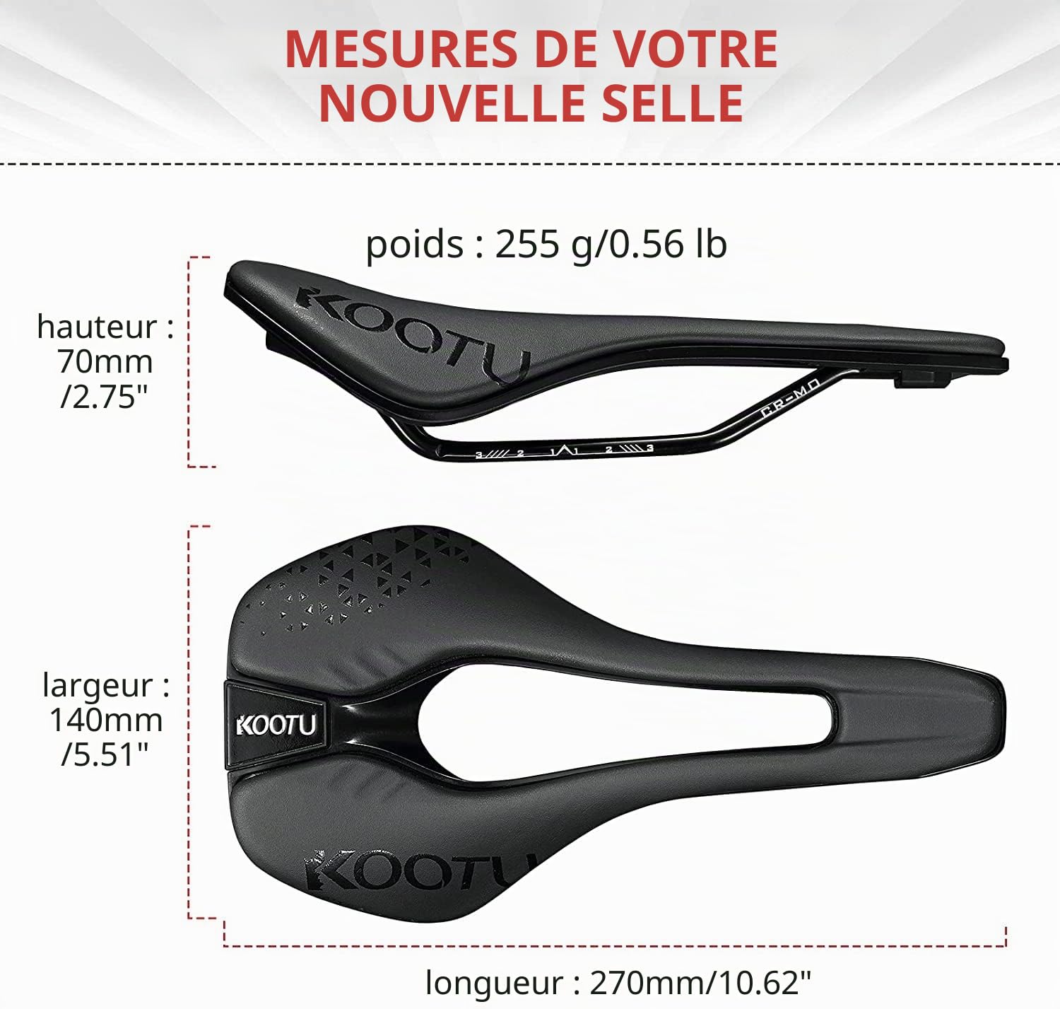 KOOTU Selle de Vélo Confortable, Siège de Vélo Rembourrée Respirante avec Zone de Soulagement Centrale et Design Ergonomique - Convient pour Vélo de Route et VTT