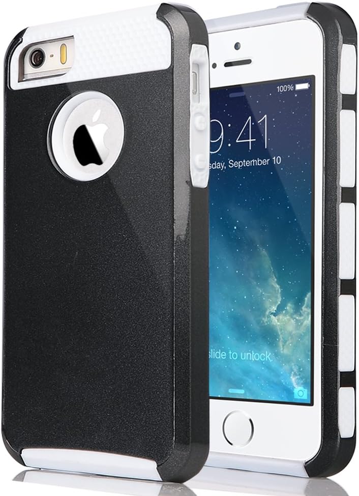 iPhone 5S Case,Pandamimi ULAK® Shockproof Dirt Dust Proof Hard Matte PC+TPU Case Cover for Apple iPhone 5S 5 5G with Screen Protector (Black+White)