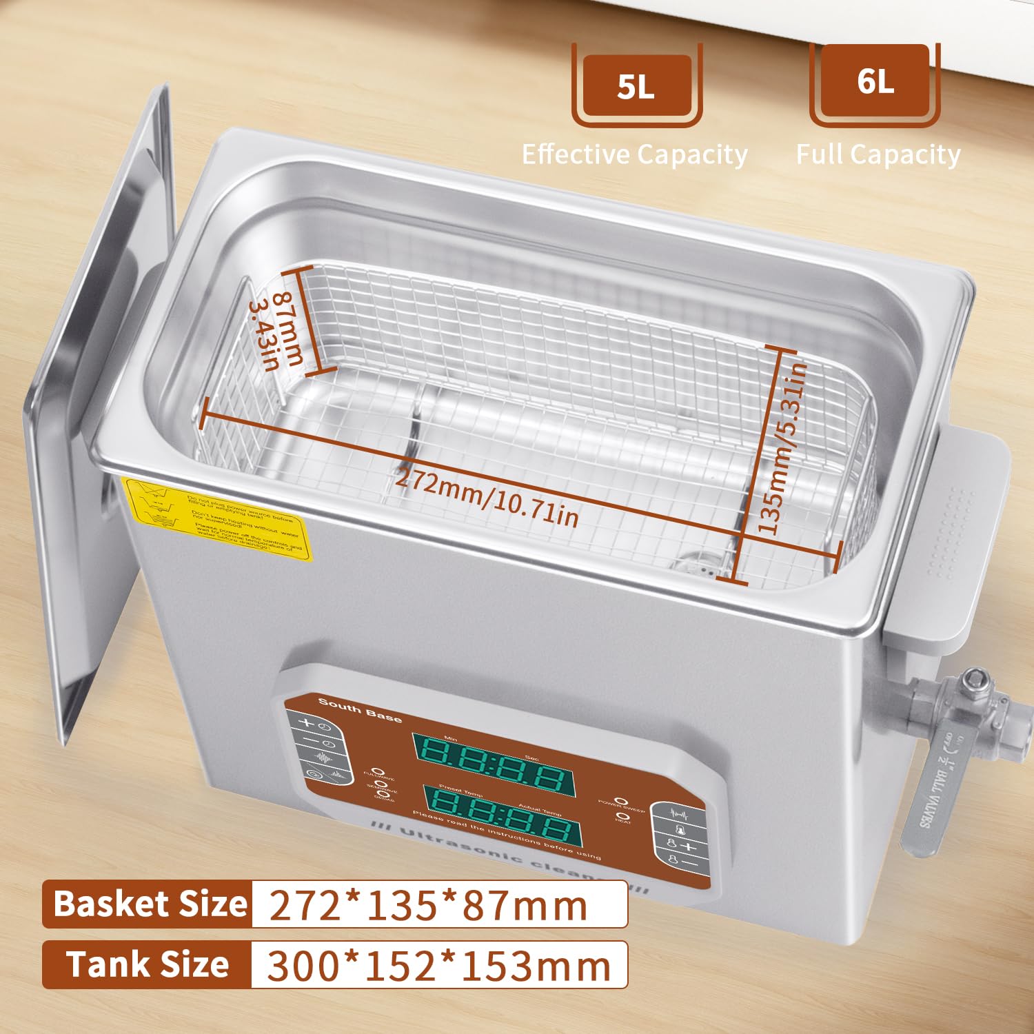 SOUTH BASE Ultraschallreinigungsgerät,6L Ultraschallreiniger mit Reinigungskorb,Timer&Heizung,180W Touch Control Ultraschallreinigungsmaschine zur Reinigung von Vergaserteilen,Schmuck,Brillen,Ketten
