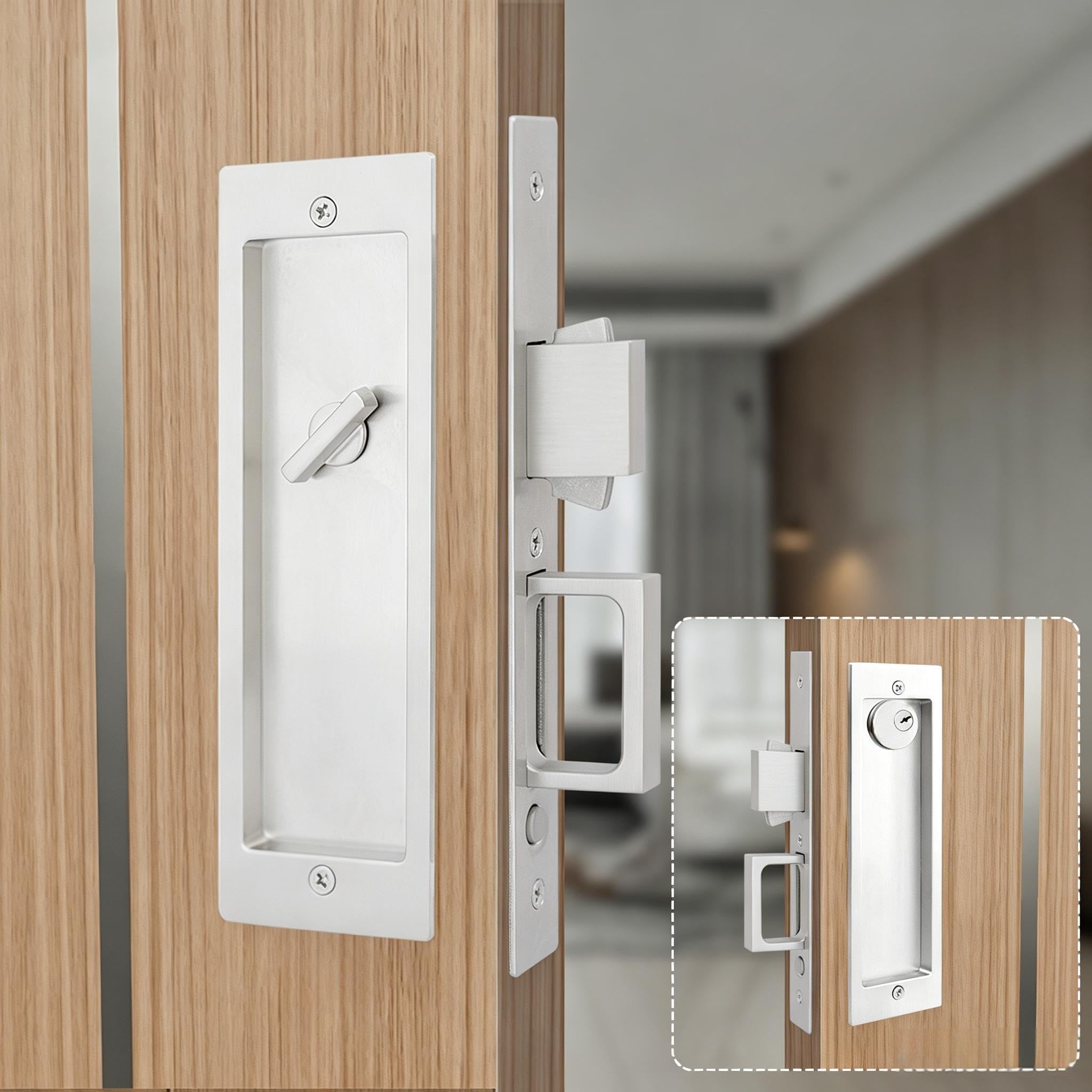 LWZH Pocket Door Lock - Push-to-Pop Privacy Hardware -9
