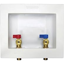 Water-Tite 82308 Econo Box Center-Drain Washing Machine Outlet Box - Quarter-Turn Brass Valves, 1/2" Viega Connection, White Plastic