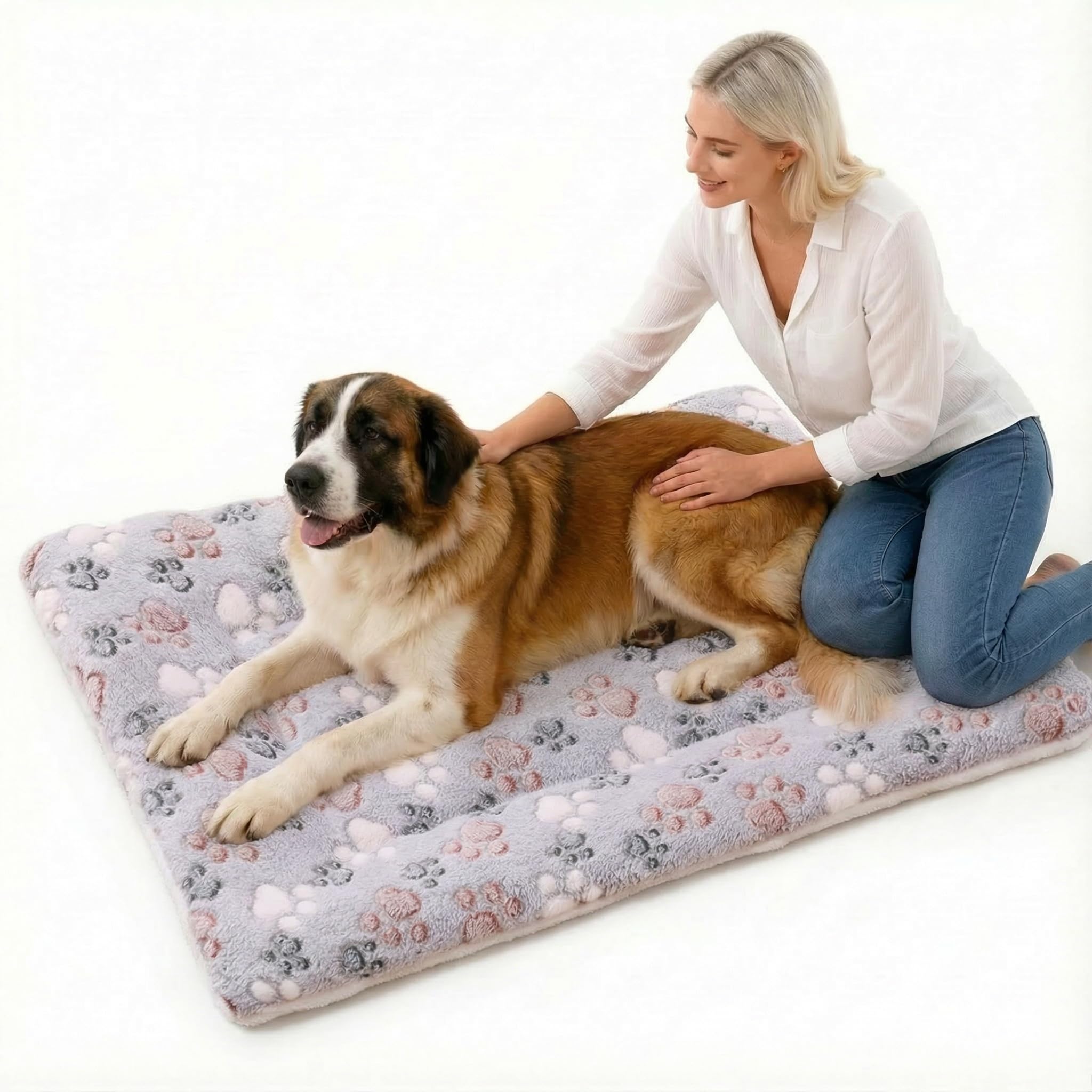 Reversible Dog Bed Mat - 41" x 31"Soft Dual-Sided Plush Pet Pad for Large Medium Small Dogs and Cat, Fully Washable Fleece Sleeping Mat, Warm Cushion for Crates, Kennels & Floors