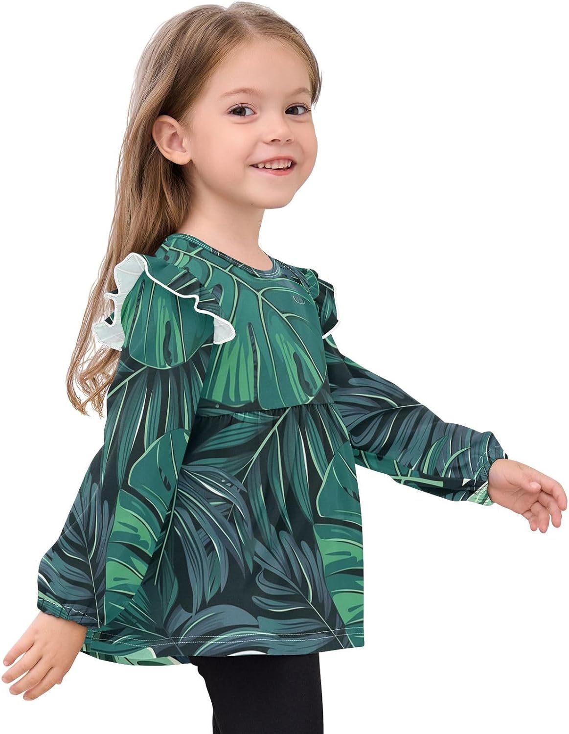 visesunny Toddler Clothes for Girls Palm Frond Long Sleeve Fall Shirts Cotton Top with Ruffle Collar