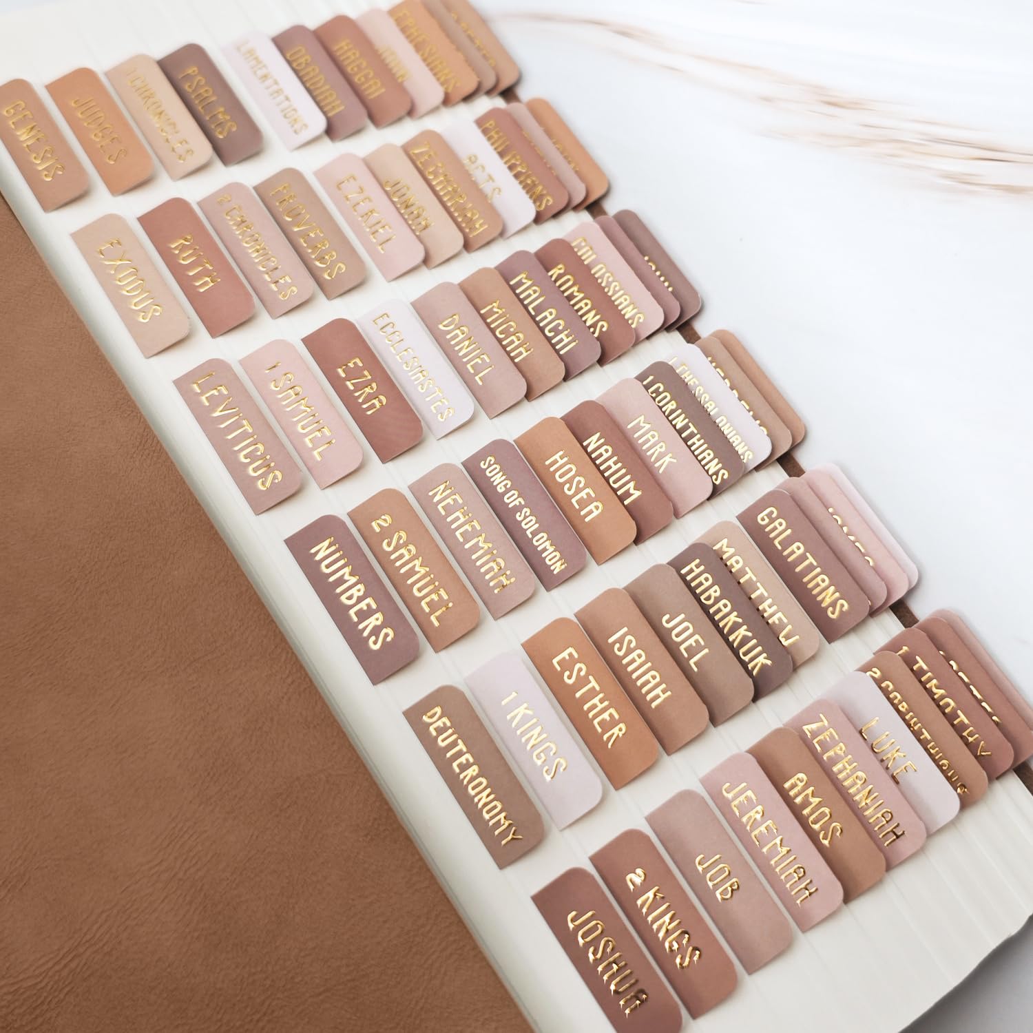 Laminated Bible Tabs, Bible Study Supplies, Large Print Bible Book Tabs for Women and Men, (Gold Foil Embossed Lettering) Bible Labels Index Tabs,