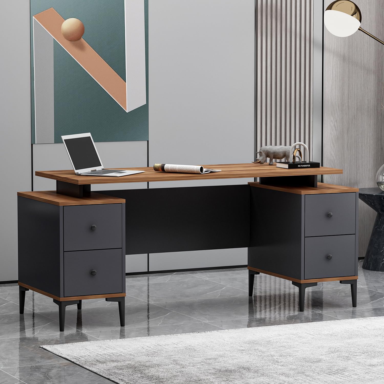 Homidea Branco Scrivania Direzionale – Scrivania da ufficio moderna con spazio di archiviazione (Rovere Antracite)