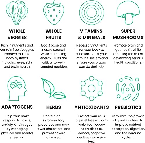 Miniatura 7 de Grüns Super Greens Gummy Bears Espirulina orgánica y clorella, prebióticos para la salud digestiva, más de 20 vitaminas y minerales - 28 sobres -