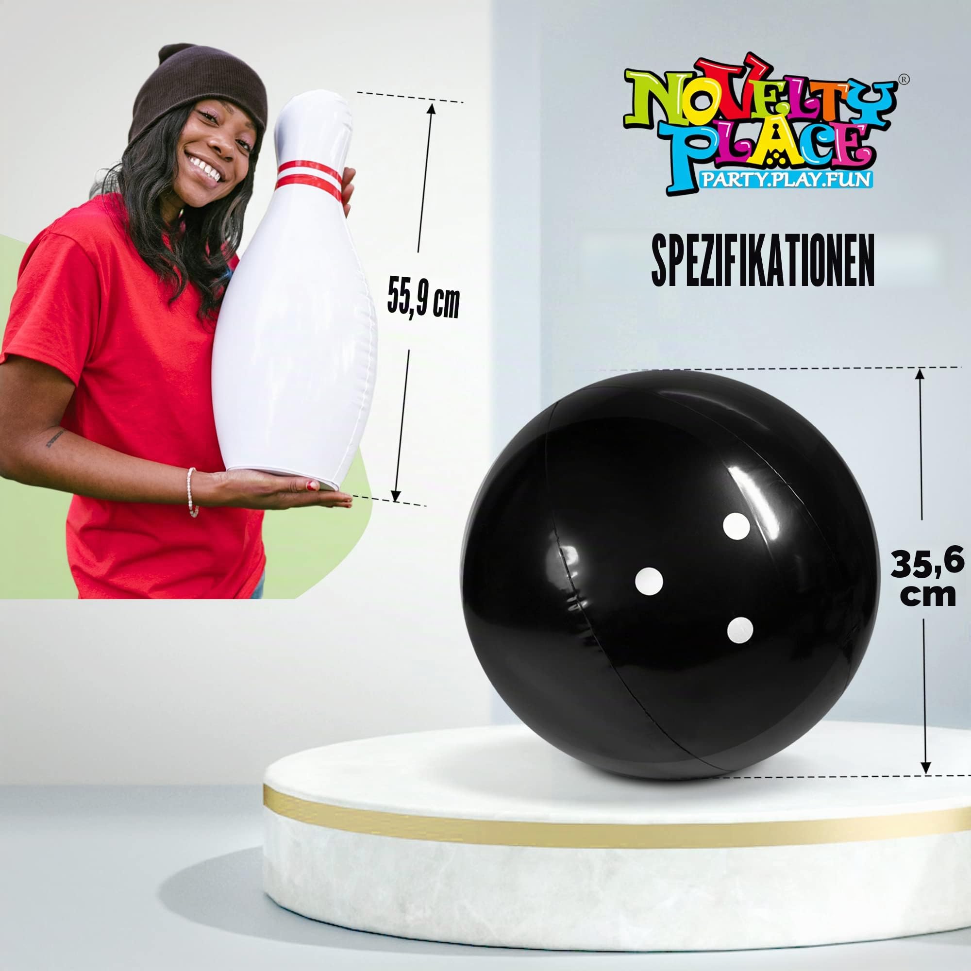 Novelty Place Riesiger aufblasbarer Bowling für Kinder, 14 Zoll (35,6 cm), mit sechs Stecknadeln von 22 Zoll