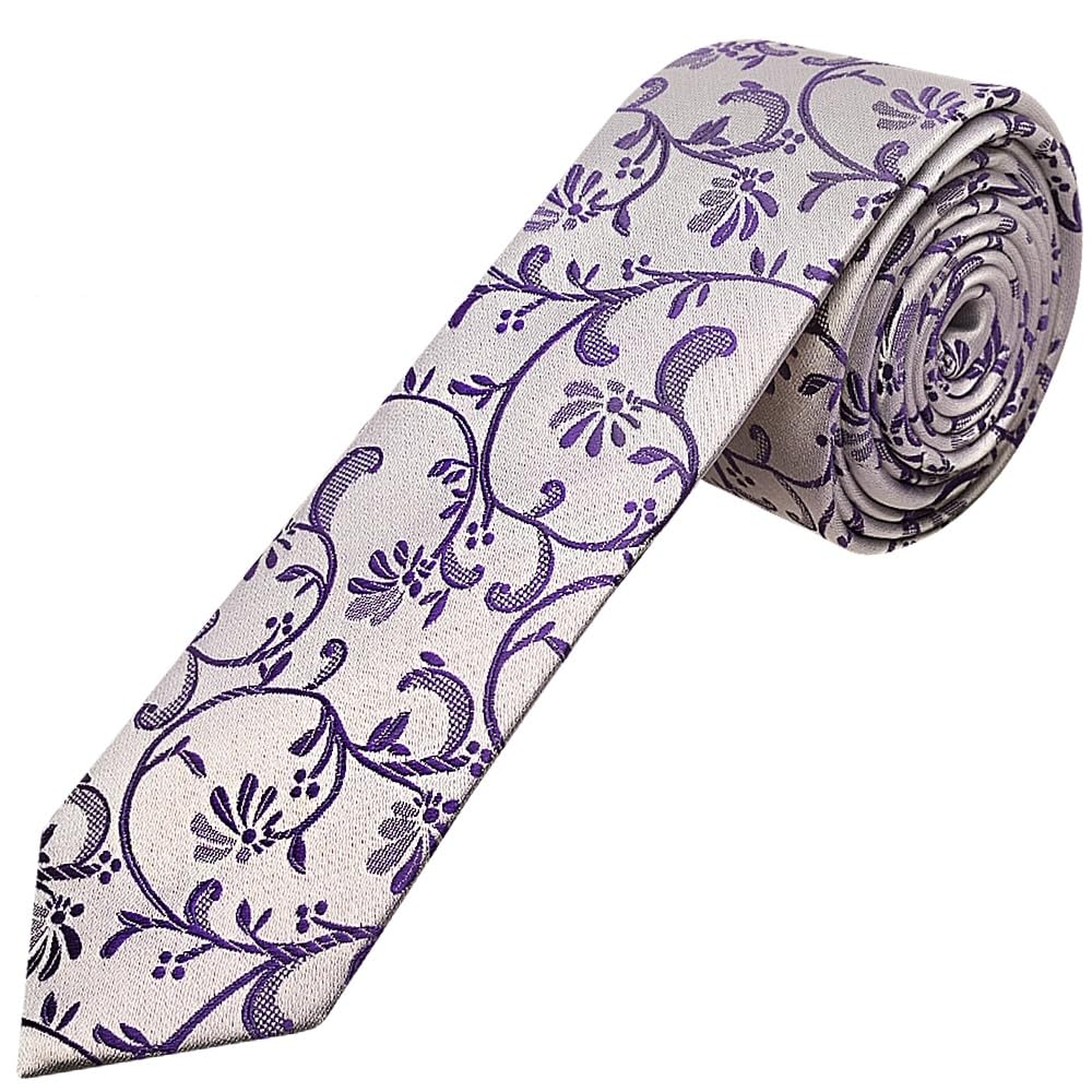 Ties R Us Boys Purple Floral Skinny Tie