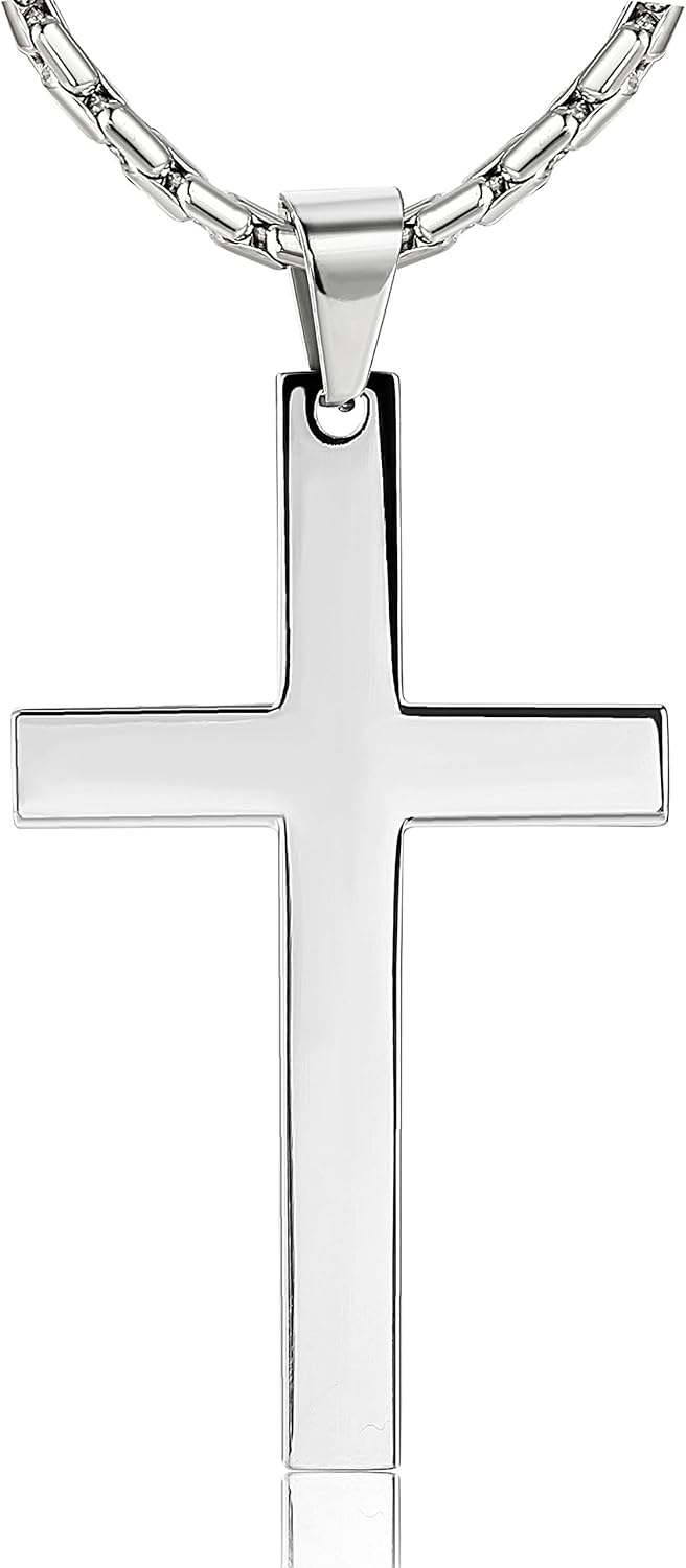 ORAZIO 3MM Stainless Steel Cross Pendant Necklace for Men Women Cross Pendant with 22/24/30 Inches Chain Cross Necklace Jewelry Gifts - Image 2