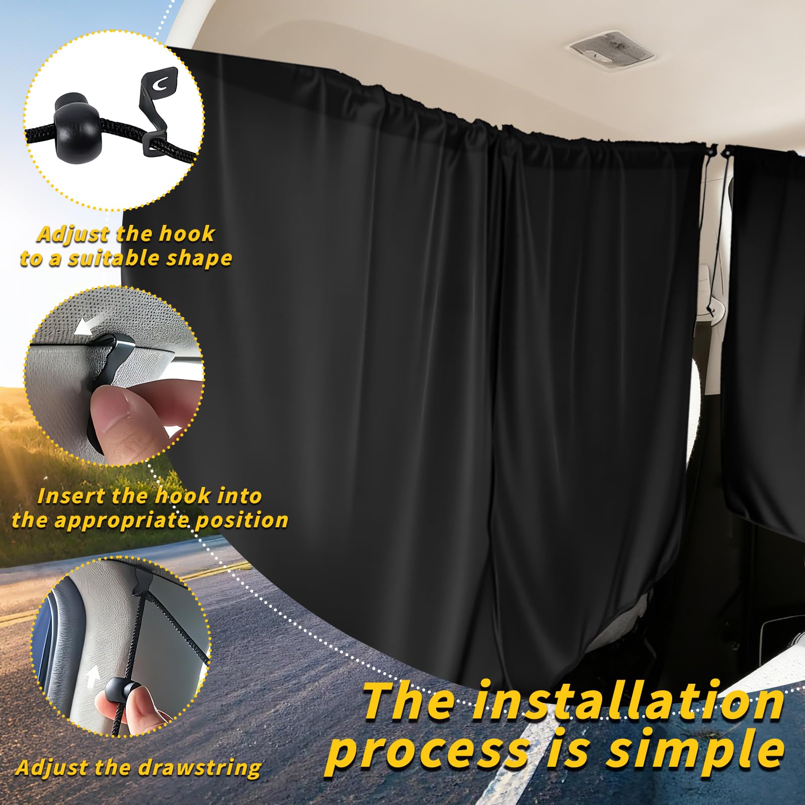 dellyy Rideaux de séparation de Voiture Protection Solaire, 140 x 80 cm Rideau Occultant Voiture, Rideau Brise-Vue pour Voitures Amovible, pour Pare-Soleil, Camping, Voyage, Sommeil