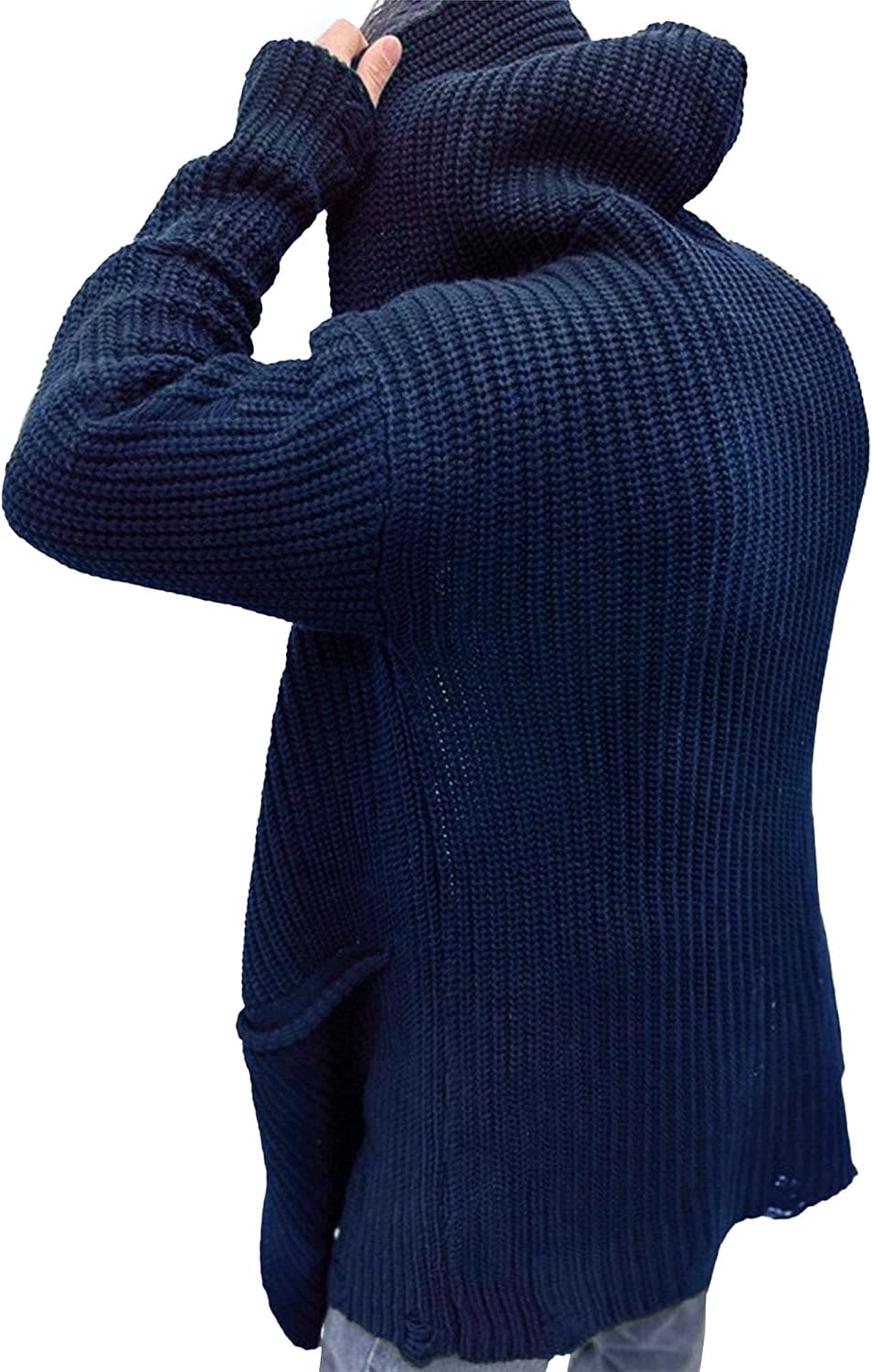 Men's Button Down Cable Long Sweater Cardigan Long Sleeve Shawl Collar Sweater Loose Fit Knit Winter Sweaters