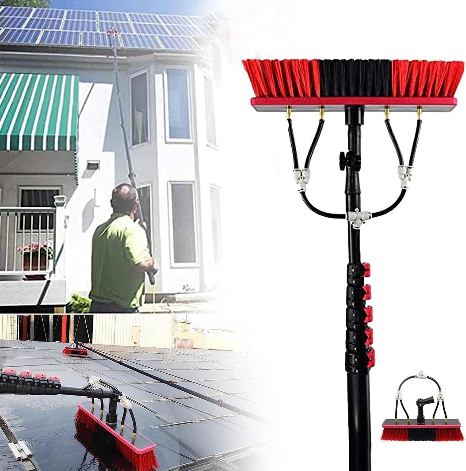Kit de limpieza de postes de agua para: Teles con cepillo de agua y limpiador en aerosol, perfecto para paneles solares al aire libre y zonas de difícil acceso