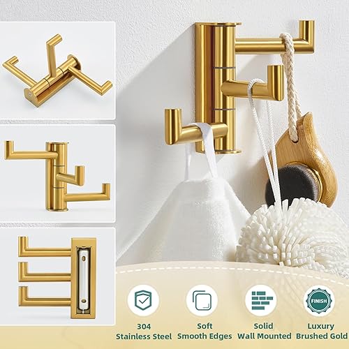 Miniatura 7 de APLusee Gancho giratorio para toallas, gancho plegable de acero inoxidable 304 con tres brazos giratorios, gancho flexible de almacenamiento de