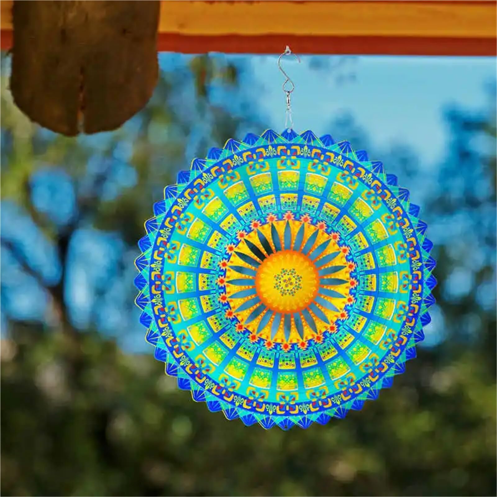 Windspiel Mandala Windspinner Mandala 3D Hängende Windspiele Metallskulpturen Reflektierender Blumenfänger Outdoor Gartendekor Kinetische Hofkunst(Green)