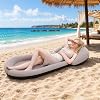 ROUSKY Inflatable Beach Mat with Pillow, Portable Flocked Beach Lounger with Raised Edges, 180 x 75 cm Sunbathing Mat for Beach, Poolside, Garden, Camping, Picnic and Summer Holiday