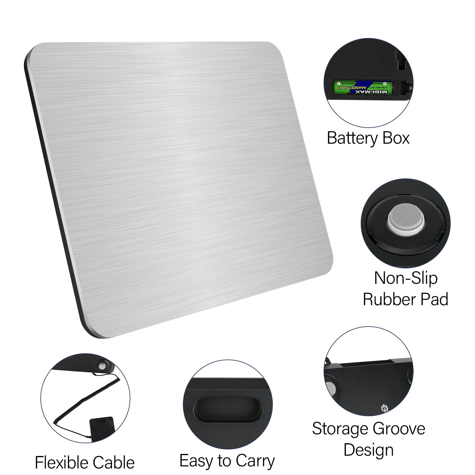 Collazoey Báscula Digital, Balanza Postal Ricaricabile USB da 200 kg/ 10 g con Función di Mantener/Tara, Acciaio Inossidabile, Sensore a 4-Punti con LCD, Adatta per Pacchi/Bagagli/Magazzini