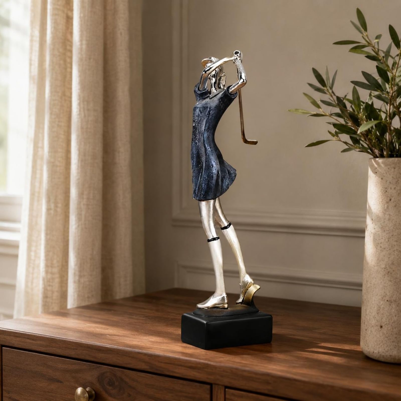 Statuetta Golfista Scultura Decorazione Ornamento Figura Resina con Design Riflessivo E Profilo Minimale su Base Stabile Adatta per Ufficio Vetrina, Stile Golfista Uomo