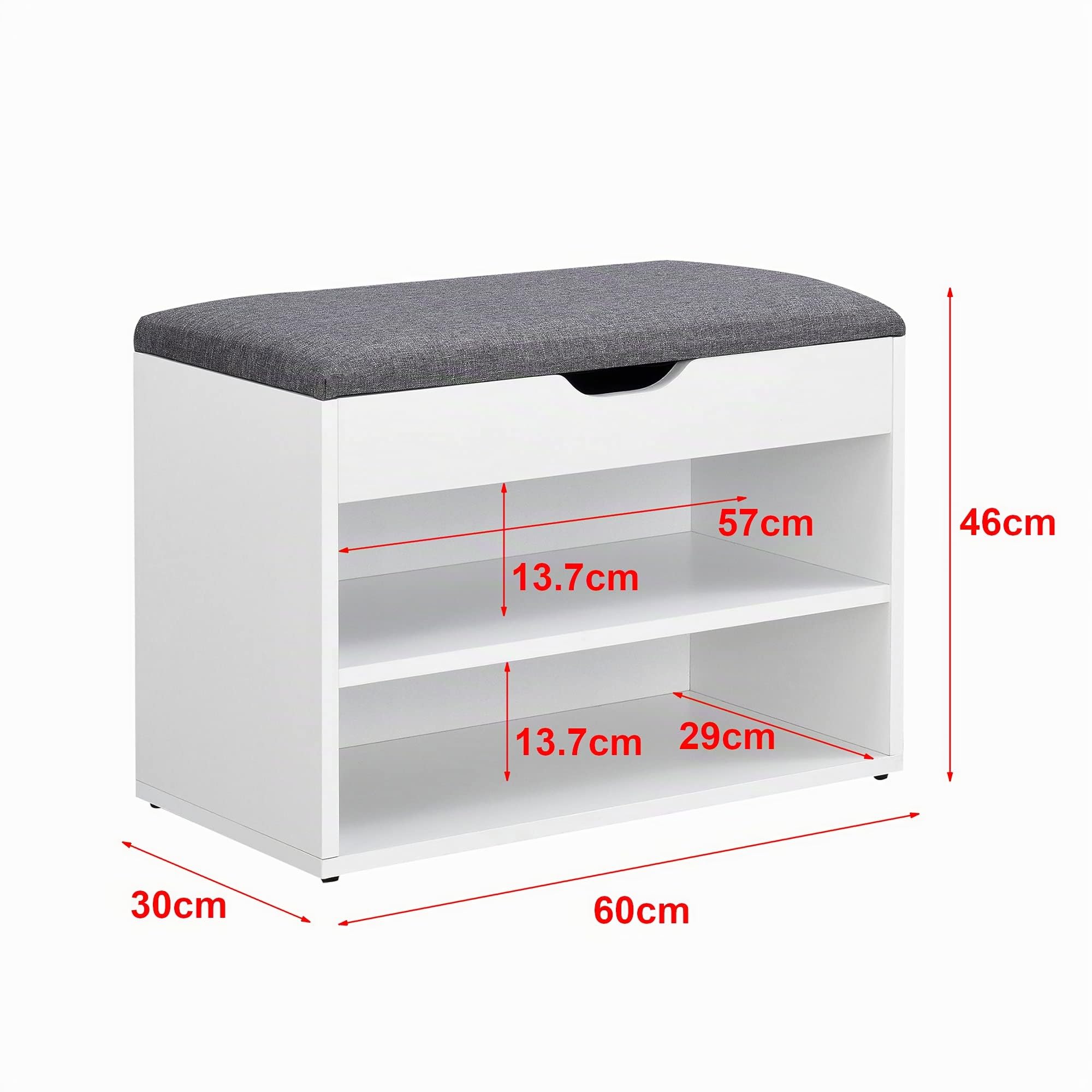 [en.casa] Panchina Portascarpe con Seduta Imbottita a Ribalta e Contenitore Interno Panca Scarpiera Salvaspazio con Scomparti Aperti per Ingresso 46x60x30 cm Bianco/Grigio