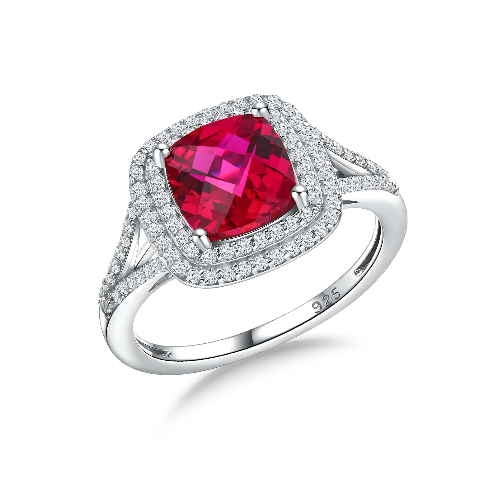 RANDES Birthstone Rings for Women 925 Sterling Silver Created Gemstone Cubic Zirconia Ring Heart/Pear/Round/Cushion/Emerald/Oval Engagement Double