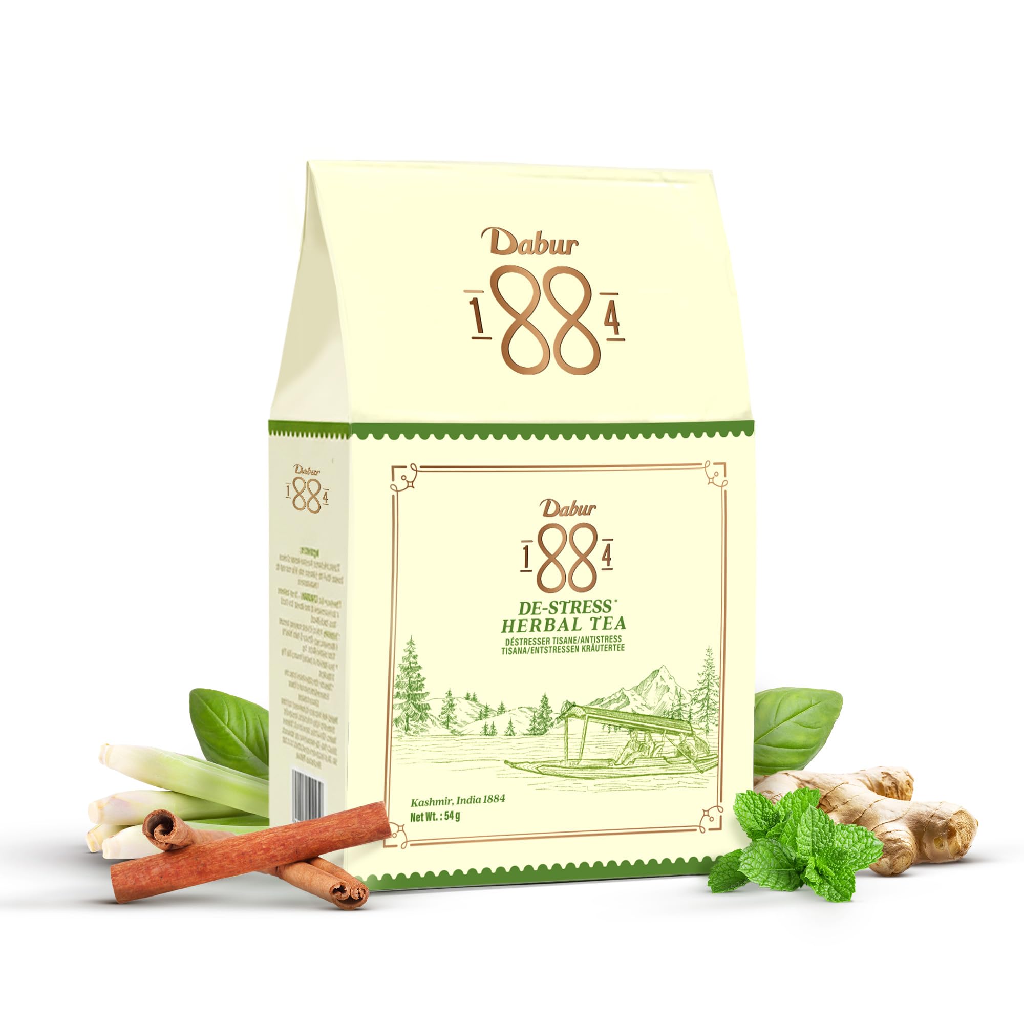 Dabur 1884 De-stress Herbal Tea | 20 Biodegradable Tea Bags (54g) | 100% Natural Ingredients | Stress Relief Tea, Improves Immune System