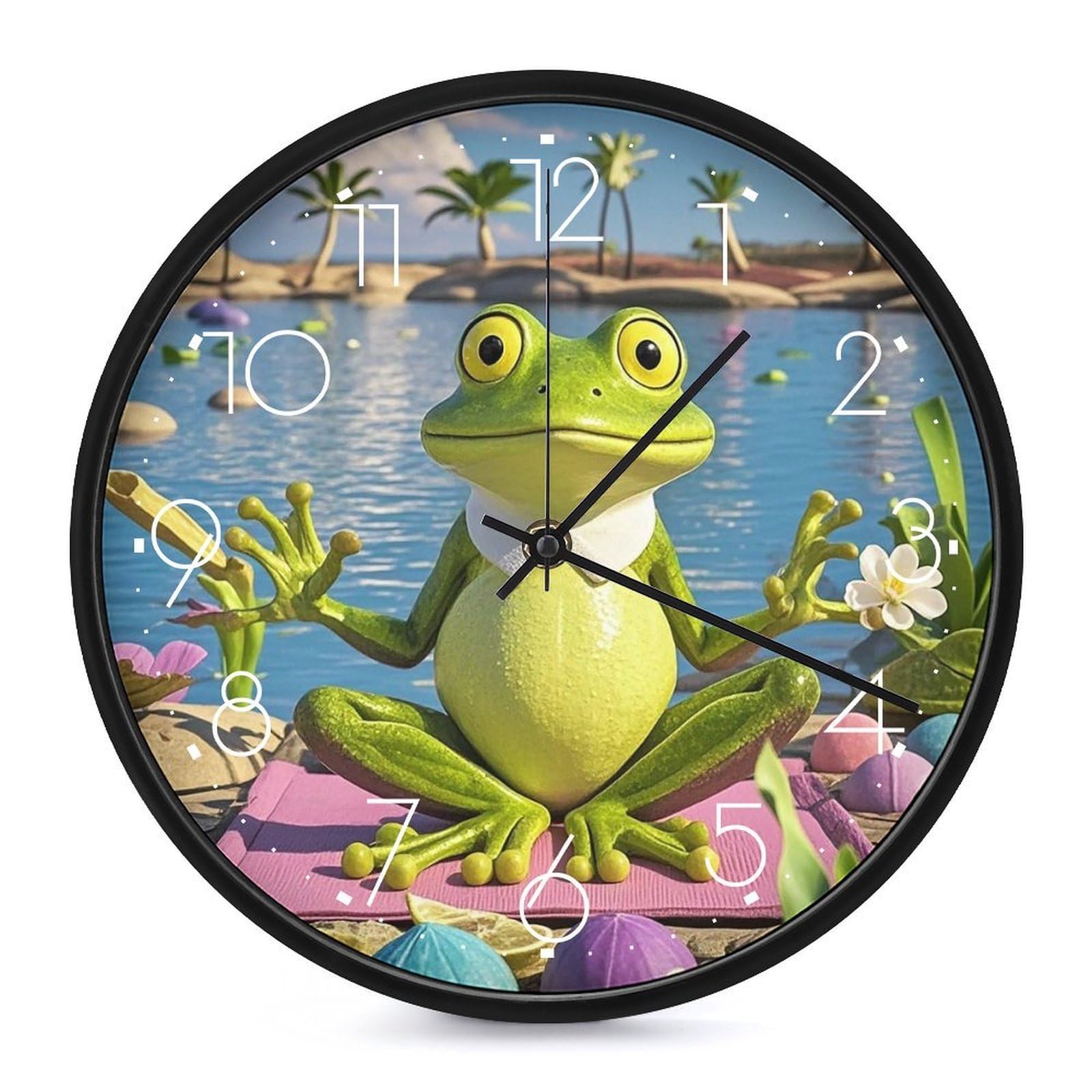 Horloge murale grenouille de yoga silencieuse de 25cm pour un sommeil paisible