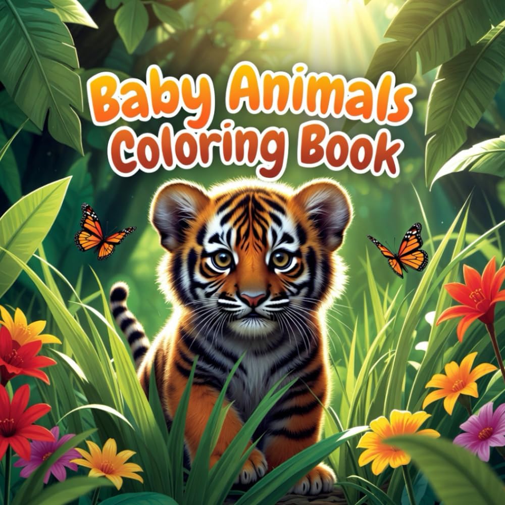 Cute Baby Animal Coloring Book for Kids with Adorable Puppies Kittens Ducklings Calves Jungle Cubs and Friendly Faces Easy Coloring Pages for ... collection of baby animal coloring book