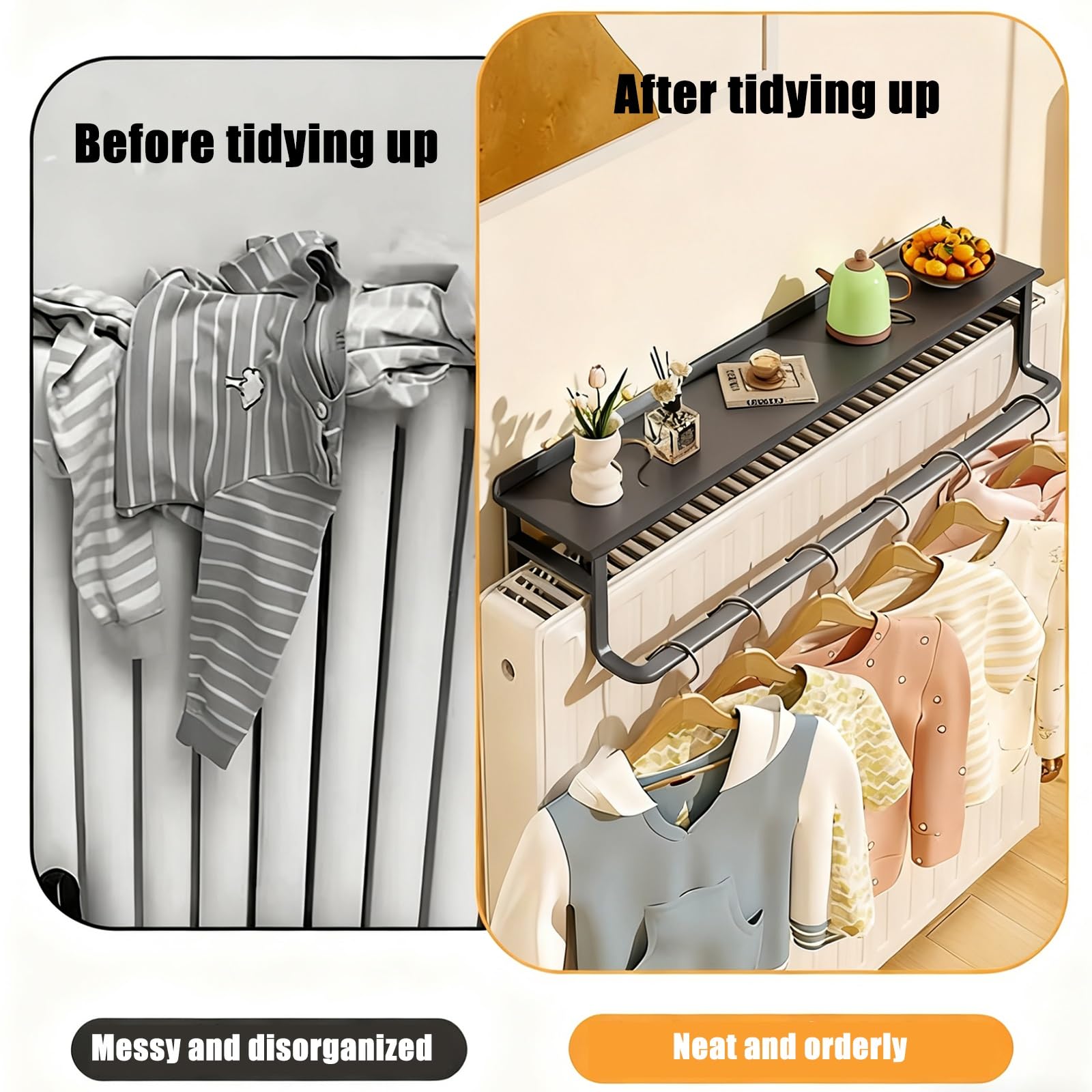 Estante Flotante metálico para radiador con Soporte para toallero, no Requiere taladrar, Estante de 14 cm con Soportes para oficinas en casa.
