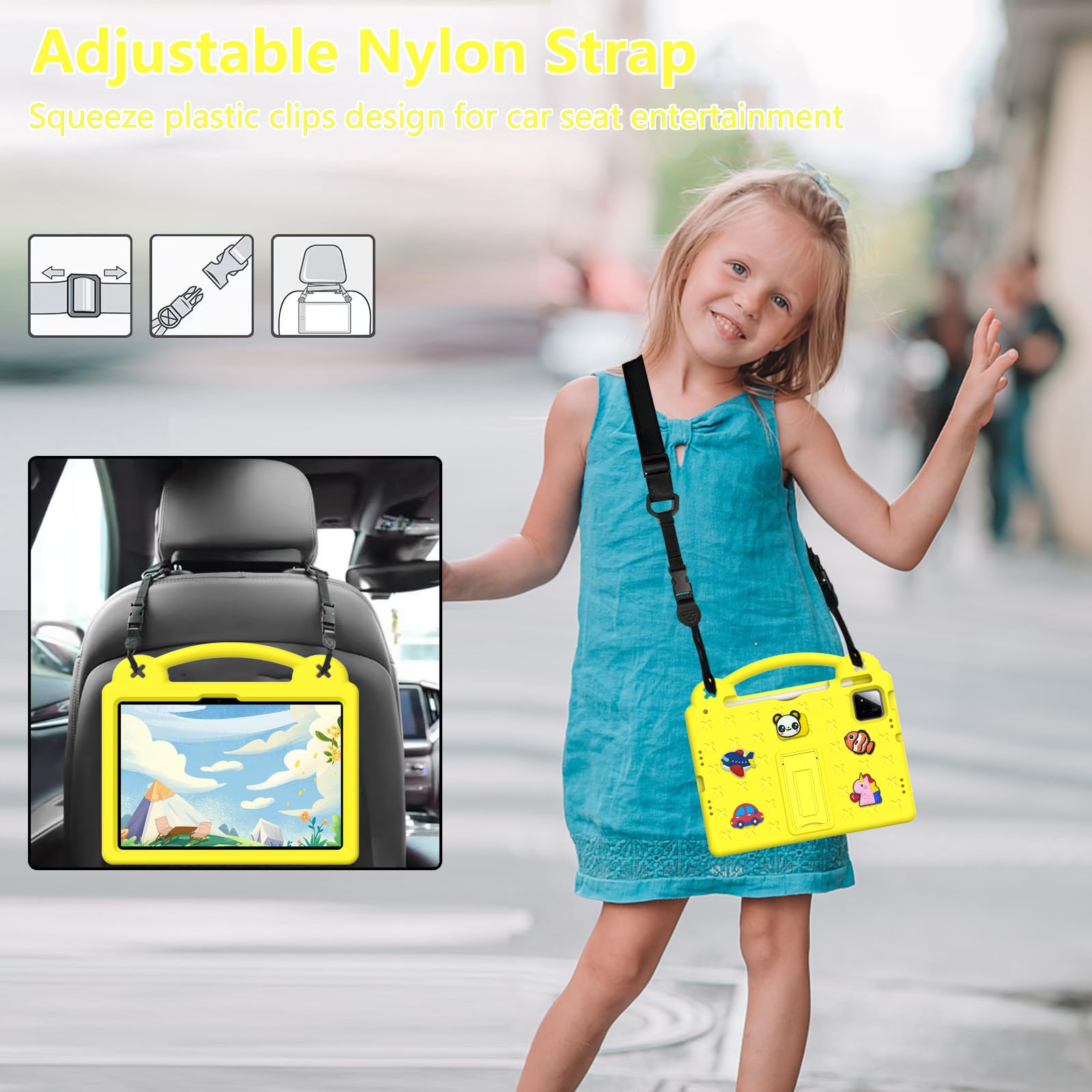 AKABEILA Custodia per tablet per Xiaomi Pad 8 2025/Pad 7/Pad 7 Pro 11.2 pollici 2024 Custodia carina per bambini antiurto protettiva con tracolla Maniglia Stand