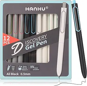 12 Pack Gel Pens 0.5mm Fine Point Tip Smooth Writing Pens, Quick-Dry Black Ink Retractable & No-Bleed Gel Pens for Journaling Office School Supplies Aesthetic Notes