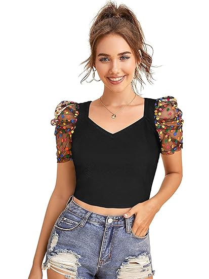 Oyris Women and Girls Net Sleeves Crop Top