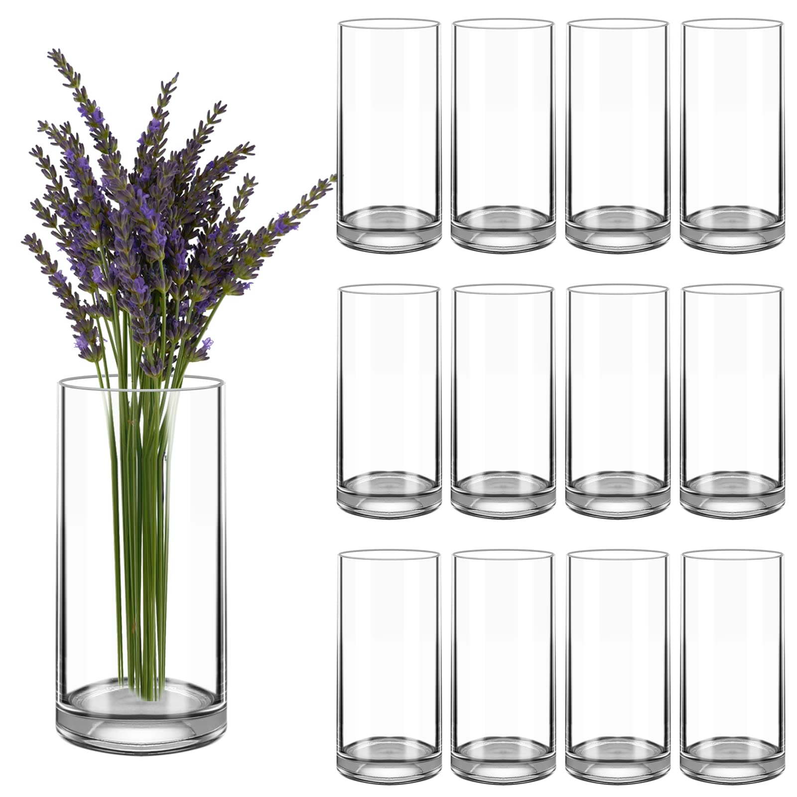 Betrome 12 Pack Tall Clear Glass Cylinder Vases