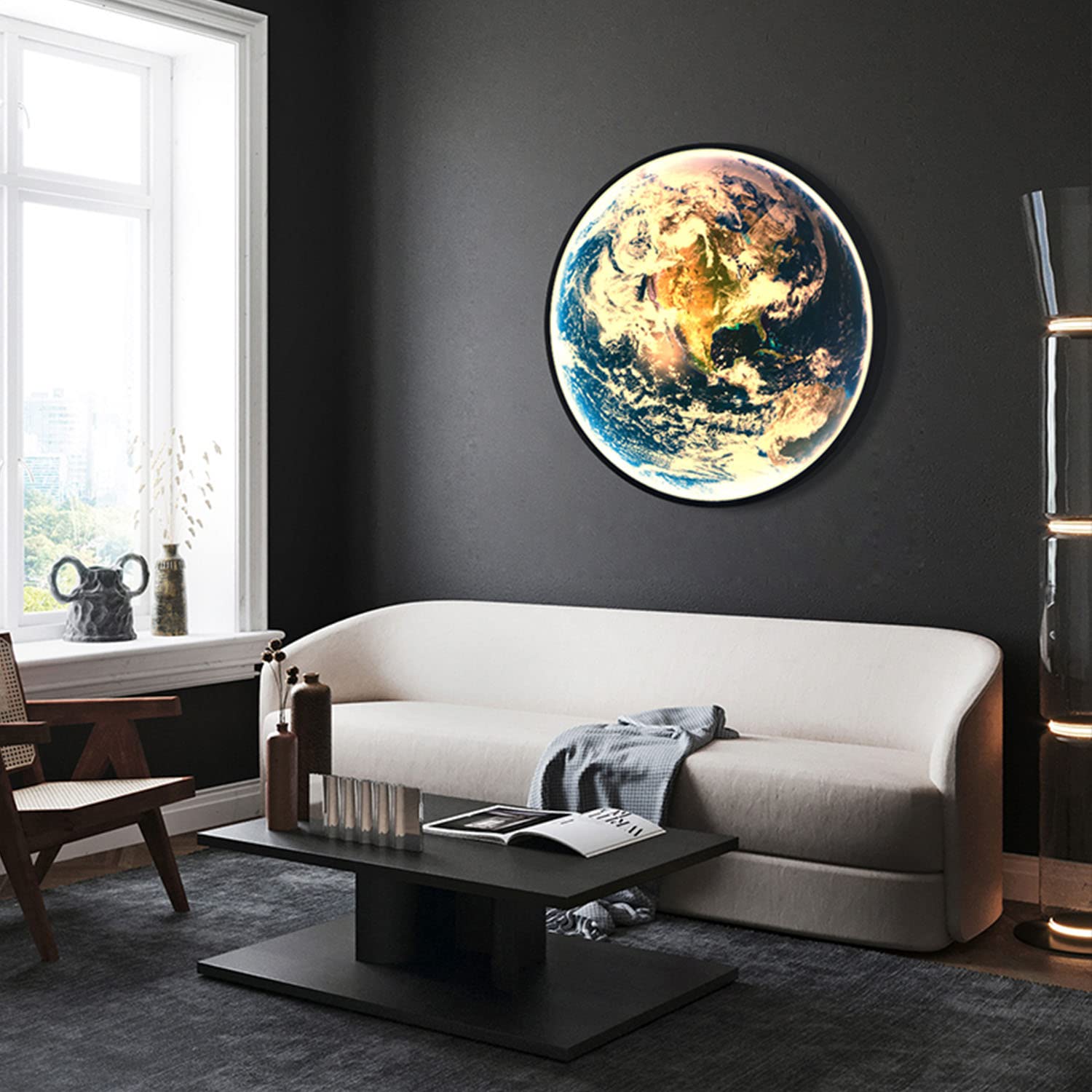 LED Moon Ceiling Light Modern Design Dimmable 3D Lamp Wall Deco Earth Wall Lamp With Remote Control Ceiling Lights For Bedroom Children's Room, Moon Design, 40cm