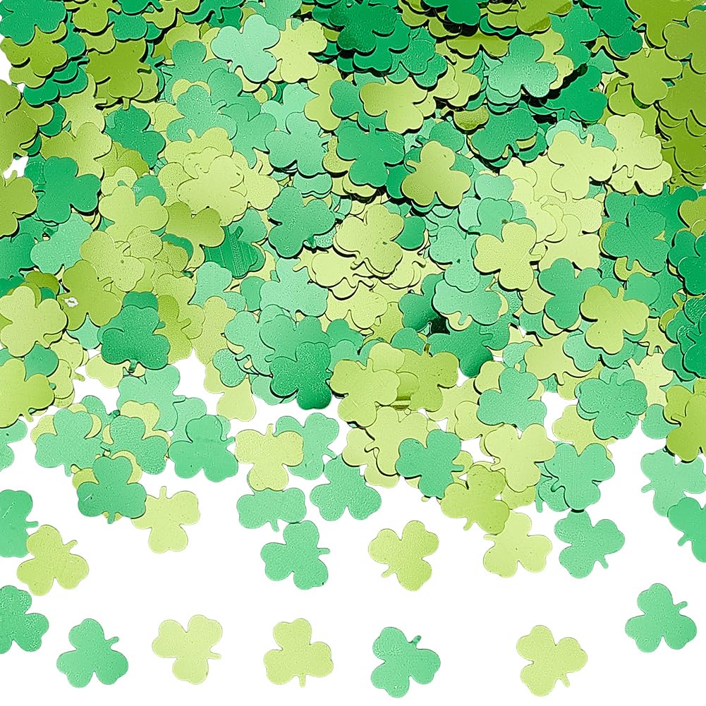 SOFPLATE 1 Box about 420 to 450pcs St Patricks Day Table Confetti Green Shamrock Confetti 4 leaf Clover Glitter Irish Foil Sequin Table Scatter for Irish Festival Party Table Decorations DIY Crafts